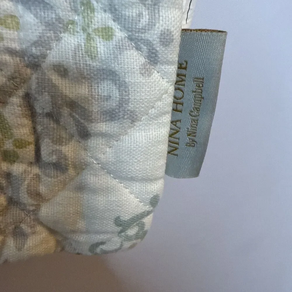 Nina Campbell Home 2 European Pillow Shams Aqua Gray Sage Quilted Luxury Bed‎